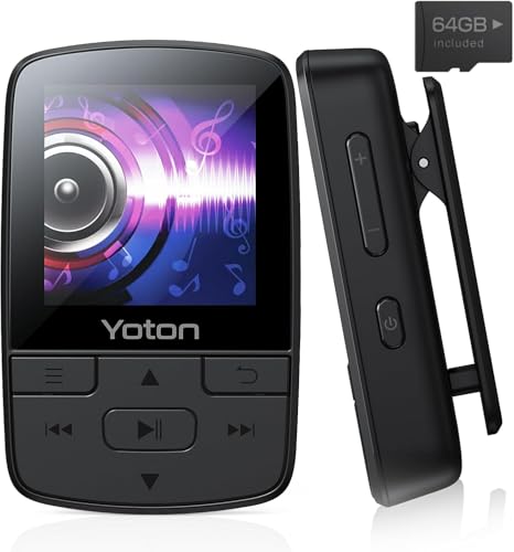 Yoton Lettore Mp3 Bluetooth 5.2, Musicale Sportivo Portatile Da 64 Gb, Con Clip, Audio Hifi Di Alta Qualità, Volume Indipendente, Radio Fm, Con Aurico