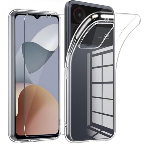 Lyjerry Custodia Per Zte Blade A34 Pellicola Vetro Temperato Per Zte Blade A34 Caso Protettiva Leggero Protector Morbido Tpu Cover Silicone Di Gomma P