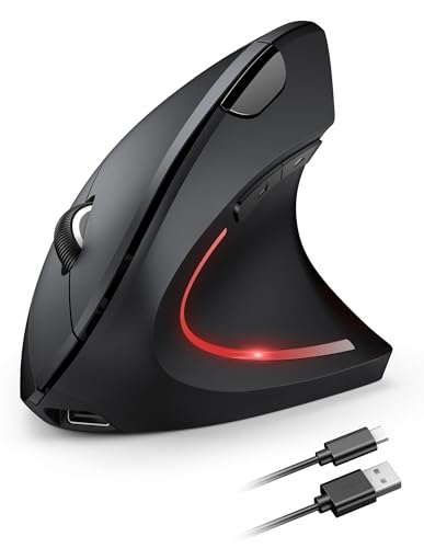 Tecknet Mouse Verticale Wireless Ricaricabile, 4800 Dpi Mouse Ergonomico Silenzioso Senza Fili, 6 Pulsanti, 2.4Ghz Con Ricevitore Usb Per Pc, Computer