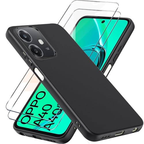 Cover + 2Pcs Vetro Compatibilità Con Oppo A40 Oppo A40M Cover Nero Custodia Piu Vetro Temperato Protezione Pellicola Protettiva Vetrino