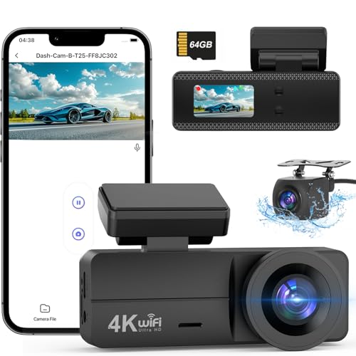 Sigrill Dash Cam Auto 4K+1080P, Scheda 64Gb Inserita, Wifi Telecamera Per Auto, Super Dashcam Con Visione Notturna, Modalità Parcheggio 24H, Sensore G