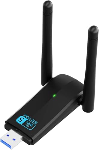Usb Wifi Antenna Wifi Ricevitore Wifi, 3.0 Scheda Wifi, Adattatore Wifi Usb 5Dbi 1300M Dual Band / 2.4G/5G 802.11Ac, Nero,Per Windows 7/10/11