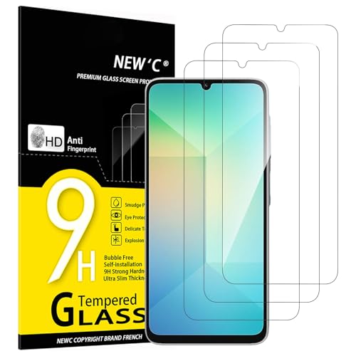 New'C 3 Pezzi, Vetro Temperato Per Samsung Galaxy A06, Pellicola Prottetiva Anti Graffio, Anti-Impronte, Senza Bolle, Durezza 9H, 0,33Mm Ultra Traspar