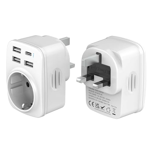 Hoppac Adattatore Presa Inglese,Adattatore Spina Inglese Con 3 Usb A E 1 Usb C,5 In 1 Multifunzionale Adattatore Presa Inglese A Spina Italiana,Adatto