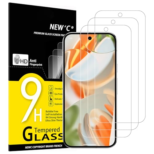New'C 3 Pezzi, Vetro Temperato Per Google Pixel 9, Pixel 9 Pro, Pellicola Prottetiva Anti Graffio, Anti-Impronte, Senza Bolle, Durezza 9H, 0,33Mm Ultr