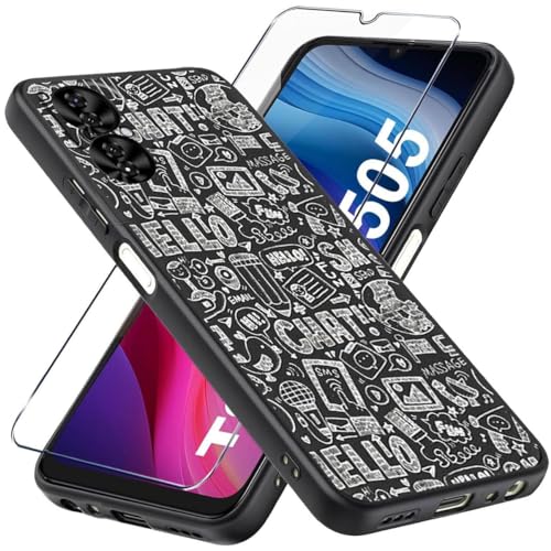Lyjerry Cover E Vetrino Vetro Per Tcl 505 Cover Tcl 505 Antiurto Custodia Vetro Temperato Per Tcl 505 Pellicola Protettiva,Nero