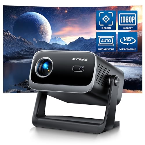 【E-Focus/Auto Keystone】Mini Proiettore 1080P Full Hd Support, Portatile Videoproiettore Wifi Bluetooth Con Base Ruotabile Di 145°, Zoom 100%-50%, Macc
