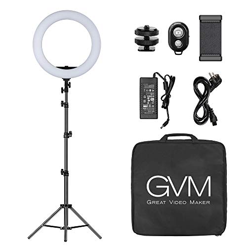 Gvm 18" Lampada Ad Anello A Led Con Treppiede, Dimmerabile, 3200K–5600K, Per Titok Vlog Youtube Ritratto, Vlog, Selfie Ad Anello Led Per Fotografia