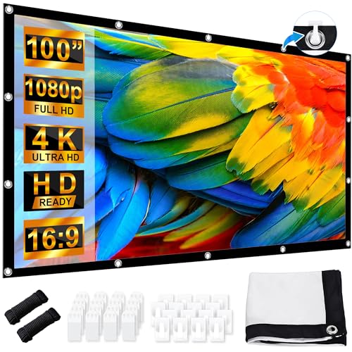 Schermo Per Proiettore 100 Pollici, Leorfi Telo Proiettore Portatile 16:9 4K Full Hd, Anti Rughe Pieghevole, 227X127 Cm Schermo Doppia Faccia, Schermo