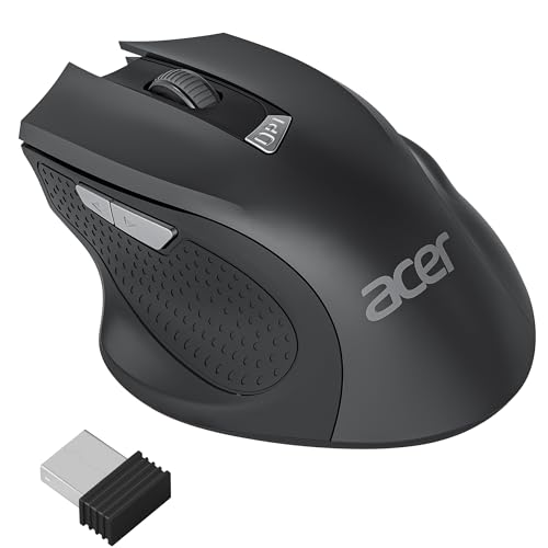 Acer Mouse Senza Fili, Mouse Wireless Usb 2,4 Ghz, Mouse Computer Ergonomico Con Mini Ricevitore Usb, 6 Pulsanti, 1600 Dpi, Compatibile Con Laptop, Pc