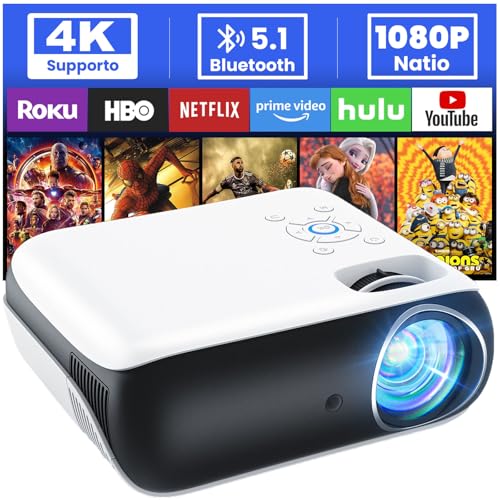 Hopvision Proiettore, 9500Lumen Proiettore 4K Supportato, Mini Proiettore Portatile Bluetooth Full Hd 1080P, Videoproiettore Home Cinema Compatibile C