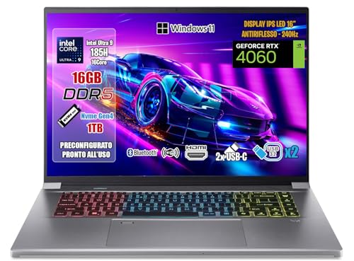 Acer Notebook Gaming Predator Triton Neo 16 • Processore Intel Ultra 9 185H • Ram 16 Gb Ddr5 • Ssd 1 Tb • Display 16" Wqxga 2560X1600 240Hz • Nvidia G