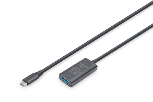 Digitus Cavo Di Prolunga Usb Attivo - Da Usb-A Femmina A Usb-C Maschio - 5 M - Usb 3.2 Gen1-5 Gbit/S - Plug & Play - Con Amplificatore Di Segnale - Ne