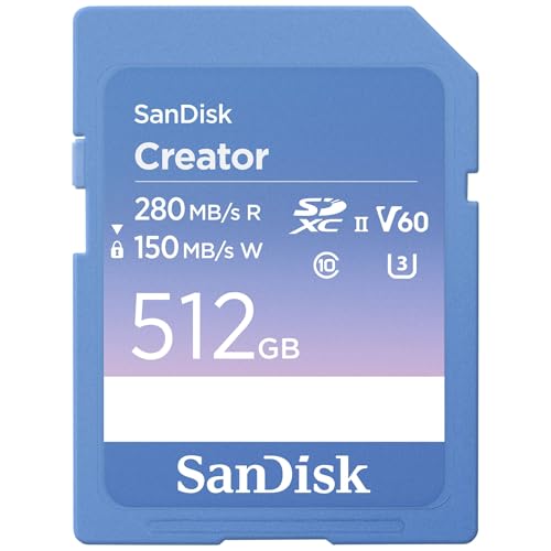 Sandisk Creator Scheda Sd Uhs-Ii 512Gb (Per Dslr I Fotocamere Mirrorless, 6K I 4K Video, V60, Uhs-Ii, Velocità Fino A 280 Mb/S, Rescuepro Deluxe, Clas