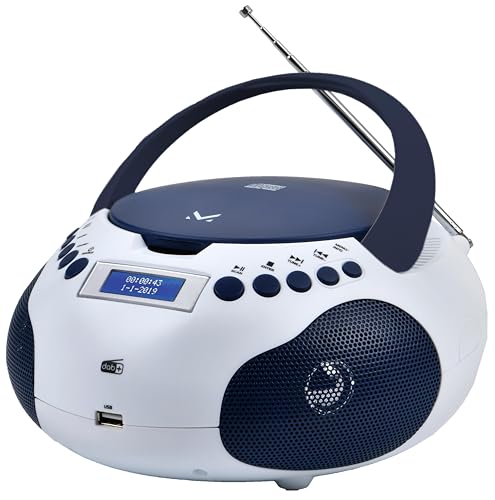 Majestic Ah-265 Dab - Boom Box Portatile Radio Dab/Dab+/Fm Stereo, Lettore Cd/Mp3, Ingressi Usb/Aux-In, Biancoblu