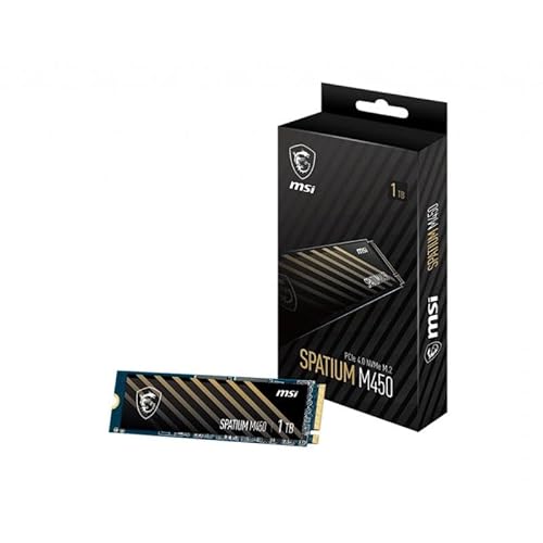 Msi Spatium M450 Ssd 1Tb - Unità A Stato Solido Interna Pcie 4.0 Nvme M.2 V1, 3400 Mb/S In Lettura E 2400 Mb/S In Scrittura, Nand 3D, Sicurezza Dati I