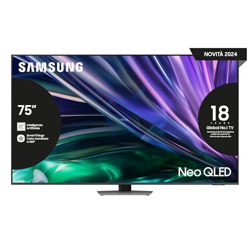 Samsung Tv Qe75Qn85Dbtxzt Neo Qled 4K, Smart Tv 75" Processore Nq4 Ai Gen2, Simple Chamfer, Dvbt-2, Q-Symphony & Dolby Atmos, Integrato Alexa, Compati