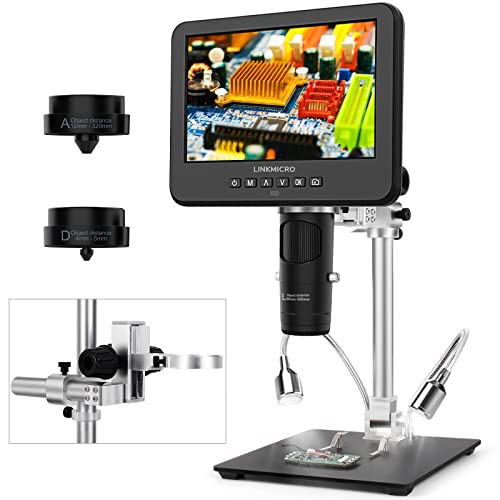Linkmicro Lm246Ms Microscopio Digitale Hdmi 7" 2000X 3 Lenti Uhd 2160P Supporto In Metallo Da 13 Pollici Per Saldatura Microscopio A Monete Vista Comp