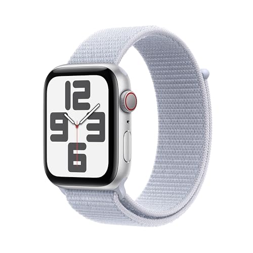 Apple Watch Se (2ª Gen.) Gps + Cellular 44 Mm Smartwatch Con Cassa In Alluminio Argento E Cinturino Sport Loop Nuvola Azzurra. Tracker Per Fitness E S