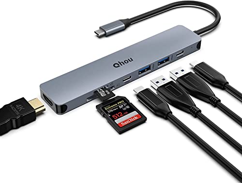 Hub Usb C, 7 In 1 Adattatore Usb C Multiporta Per Doppio Monitor Compatibile Con Macbook Pro/Surface Pro 8 E Altri Dispositivi Di Tipo C (4K Hdmi, Usb