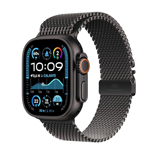 Apple Watch Ultra 2 Gps + Cellular 49 Mm Sportwatch Con Robusta Cassa In Titanio Nero E Loop In Maglia Milanese Nero - Medium. Fitness Tracker, Gps Di