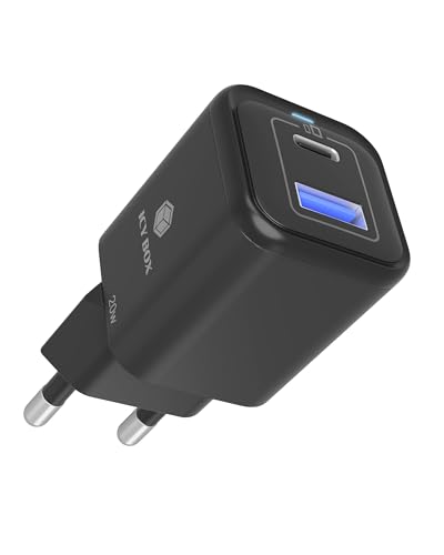Icy Box Caricabatterie A 2 Porte Con 20W, Usb-C & Usb-A, Power Delivery 3.0, Quick Charge 3.0, Protezione Contro Surriscaldamento E Sovratensioni, Ib-