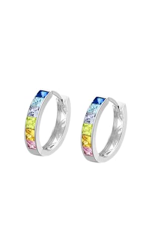Lotus Silver Boucles D'Oreilles Creoles Pierres Multicolore