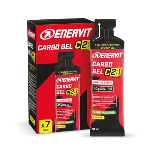 Enervit, Carbo Gel C2:1Pro Lime, Confezione Da 7 Gel, Gel Enervit Con Maltodestrine, Fruttosio E 40G Di Carboidrati, Gel Energetico Per Attività Di Re