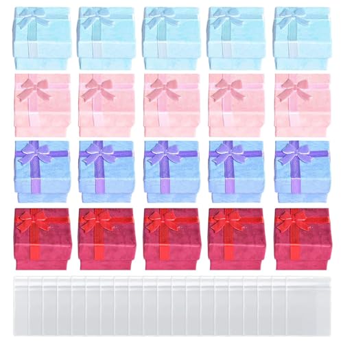 Hdgsafd Scatola Ad Anelli Da 20 Pezzi, 20 Pezzi, Scatola Regalo Per Gioielli, Scatola Regalo Con Fiocco, 4 X 4 Cm, Piccola Scatola Regalo, Utilizzata