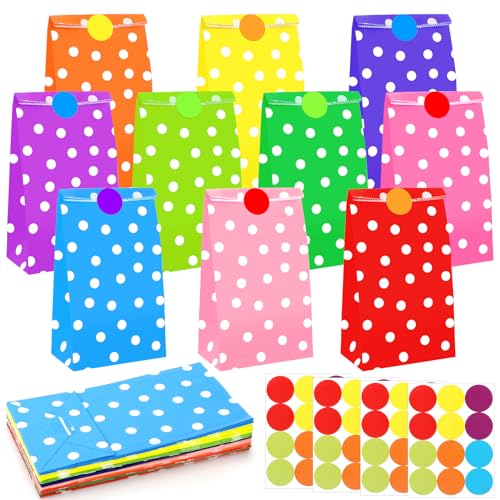 Sac Papier, 40 Pièces Sacs Cadeau Avec 48 Autocollants, Sachet Bonbons, Sac En Papier Kraft Pour Enfant Fêtes Mariage Anniversaire Noël, 24 X 13 X 8 C