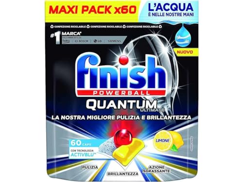 Finish, 60 Pastiglie Per Lavastoviglie, Quantum Ultimate, 1 Confezione Da 60 Pastiglie, Limone - 840 G