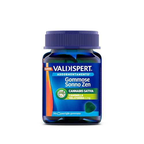 Valdispert Gommose Sonno Zen, 30 Pastiglie Gommose Per Dormire Con Olio Di Semi Di Canapa, Melatonina E Camomilla, Gusto Limone E Lime, Senza Glutine