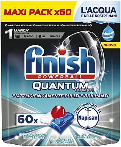 Finish Powerball Quantum Ultimate, Pastiglie Per Lavastoviglie, Raccomandato Da Napisan, 1 Confezione Da 60 Pastiglie - 750 G