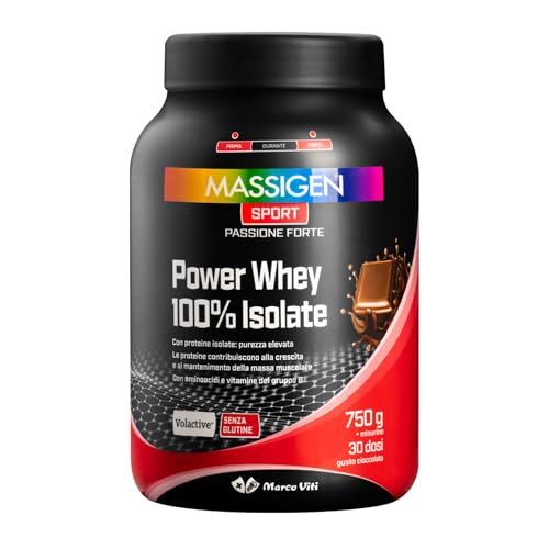 Mass Sport Power Whey 100% Isolate Cioccolato, 750 G, Integratore Proteico Con Proteine Isolate Del Siero Del Latte, Ricco Di Aminoacidi, 25 Dosi, Sen