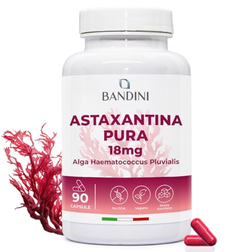 Bandini® Astaxantina Pura 18 Mg Per Capsula | 90 Capsule - 3 Mesi Di Scorta | Potente Antiossidante Naturale Da Alga Haematococcus Pluvialis - Natural