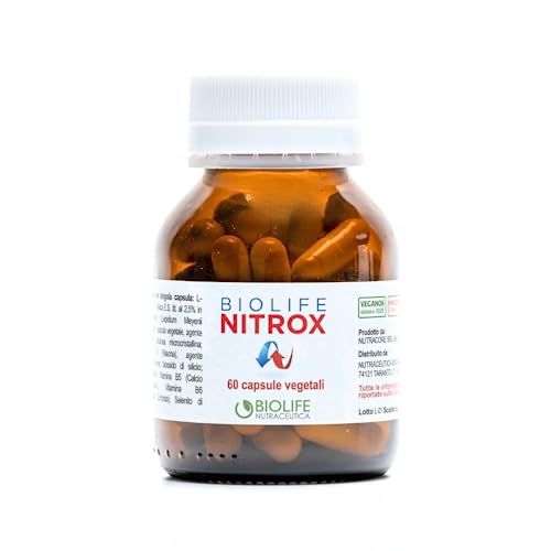 Biolife Nitrox - Integratore Maca Nera, Vitamina B3, B5 E B6, Zinco, Selenio E L-Arginina, Performance E Resistenza Muscolare, 60Cps Da 550Mg