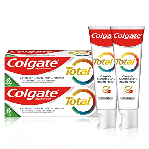 Colgate Dentifricio Total Original 2 X 75 Ml - Pulizia Dei Denti Per Una Bocca Sana E 12 Ore Di Protezione Proattiva* - Pulisce Denti, Gengive, Guance