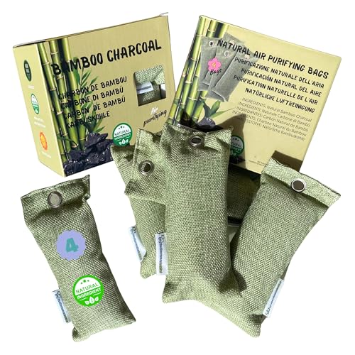 Mh Mediterraneanhabitat - 4 Sacchetti Di Carbone Attivo In Bambù Da 75 G. Deumidificatore, Purificatore D'Aria E Rimozione Degli Odori Naturale Per Ca