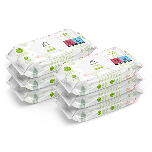 Marchio Amazon - Mama Bear Salviette Umidificate All'Aloe Vera Per Bebè, Fresco, 56 Unità, Confezione Da 6