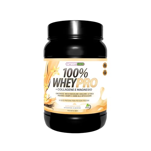 Farmafusion Proteine Del Siero Del Latte Con Collagene E Magnesio, 43 Grammi Di Proteine Pure Per Dose, Aumenta La Massa Muscolare E Tonifica, 1000 G,