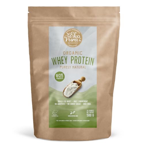 Organic Whey Protein - Naturale - 80% Proteine - Proteine Del Siero Del Latte Biologico - Senza: Aditivi, Ogm, Soia, Zucchero Aggiunto - 500G
