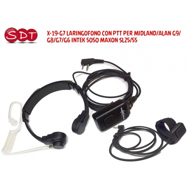 X-19-G7 LARINGOFONO CON PTT PER MIDLAND/ALAN G9/G8/G7/G6 INTEK 5050 MAXON SL25/5