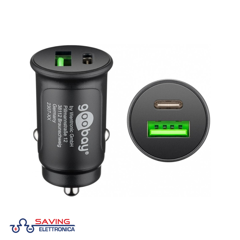 Caricabatterie per auto USB-C e USB 27W (12/24V)