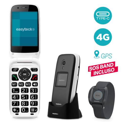 KIT CELL. SENIOR EASYTECK S400 2,8"/1.4" FOLD 4G VoLTE GPS+SOS BAND BLACK°