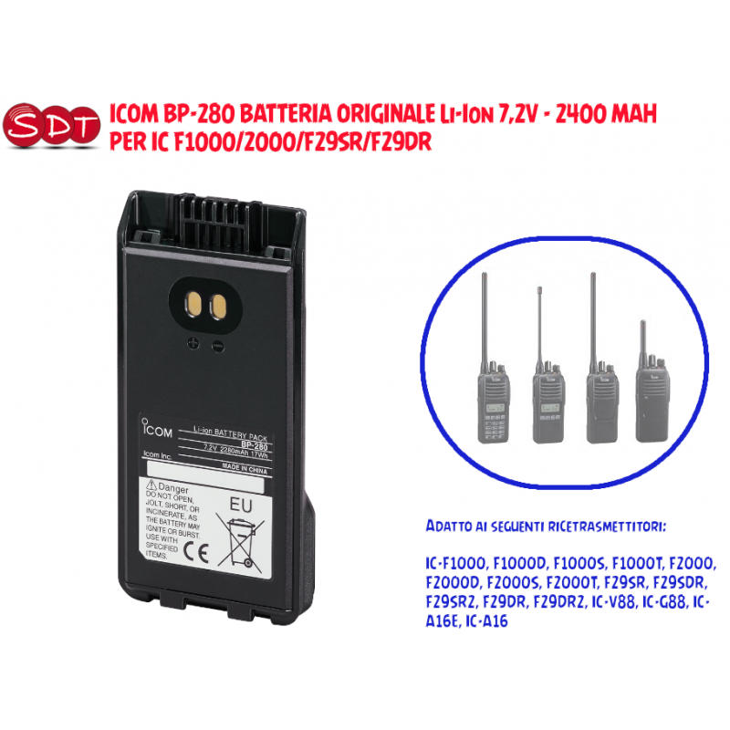 ICOM BP-280 BATTERIA ORIGINALE Li-Ion 7,2V - 2400 MAH PER IC F1000/2000/F29SR/F2