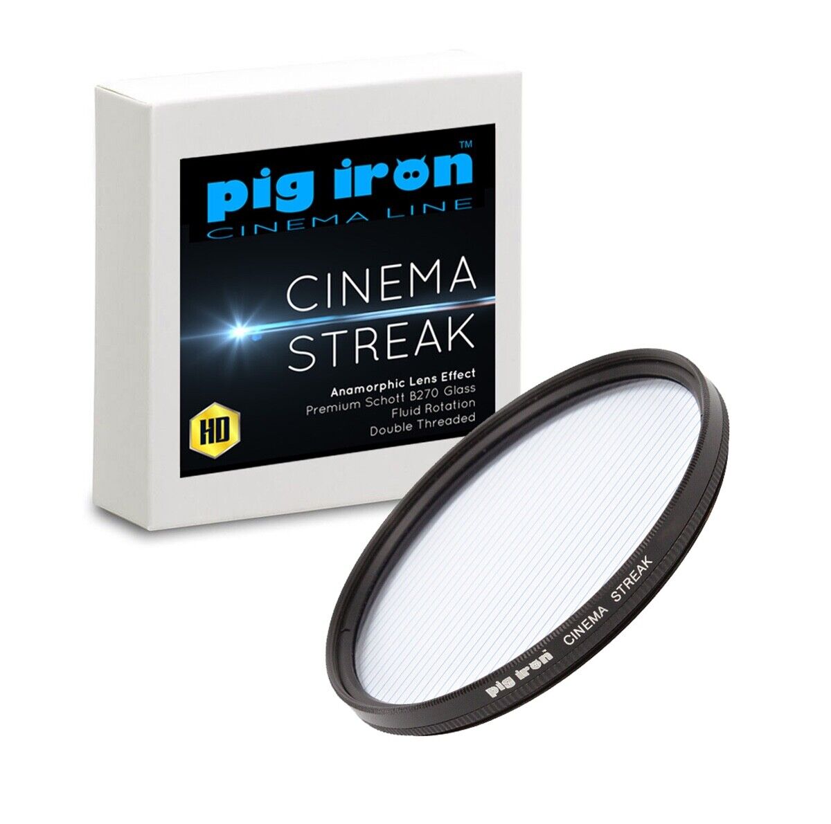 Pig Iron 55Mm Cinema Streak Filter. Anamorphic Lens Flare Effect. Blu. Vetro.