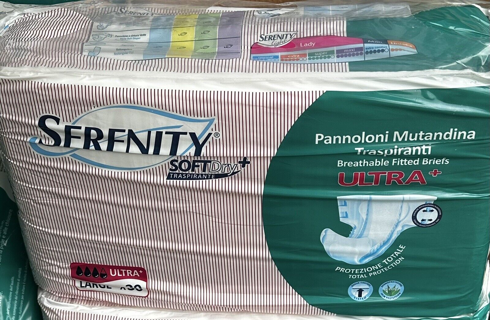 120 Pannoloni mutandina adulti Serenity softdry+ ULTRA+ tg L,4 pacchi da 30 pz