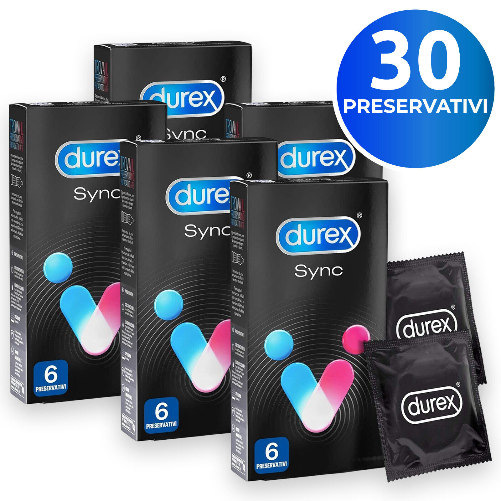 30 Preservativi Durex SYNC Stimolanti e Ritardanti in scatola sigillata CE