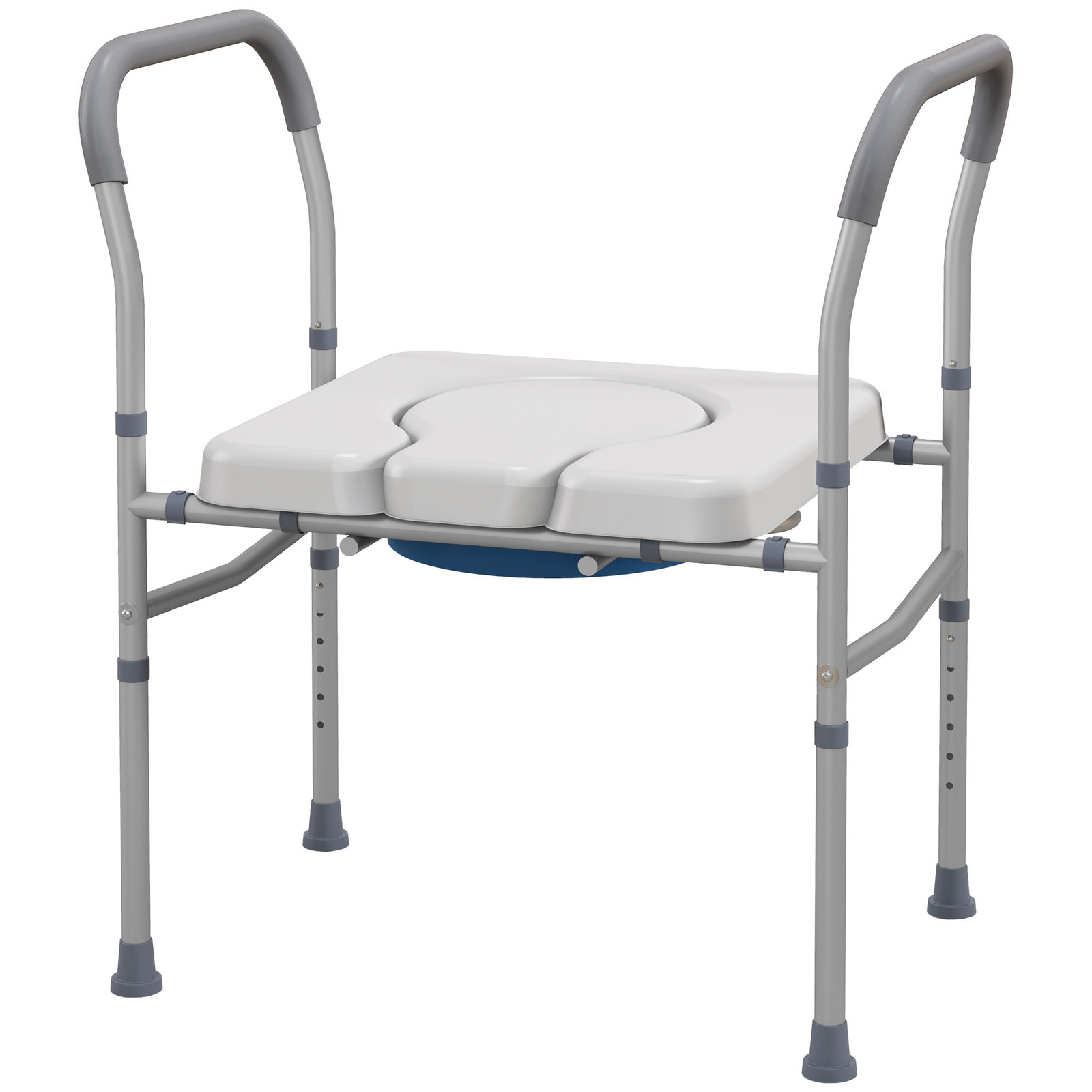 HOMCOM Sedia Comoda WC per Disabili e Anziani 4 in 1 Altezza Regolabile Grigio