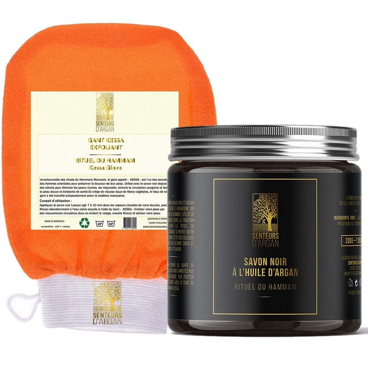 Guanto esfoliante corpo kessa + sapone nero all'olio di argan [in (z6M)